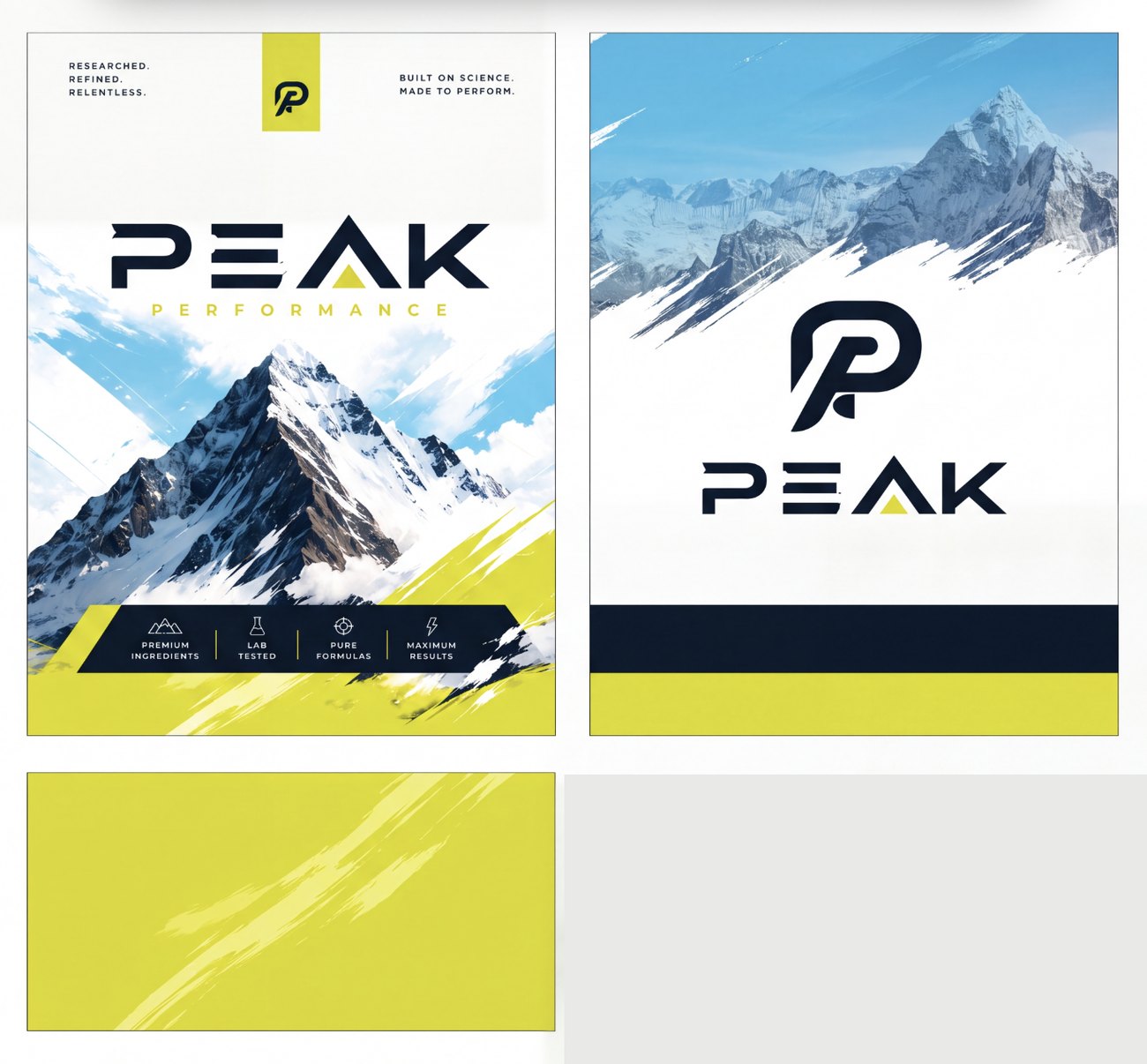 The PEAK design as a true production dieline — front, back and panels, ready to manufacture