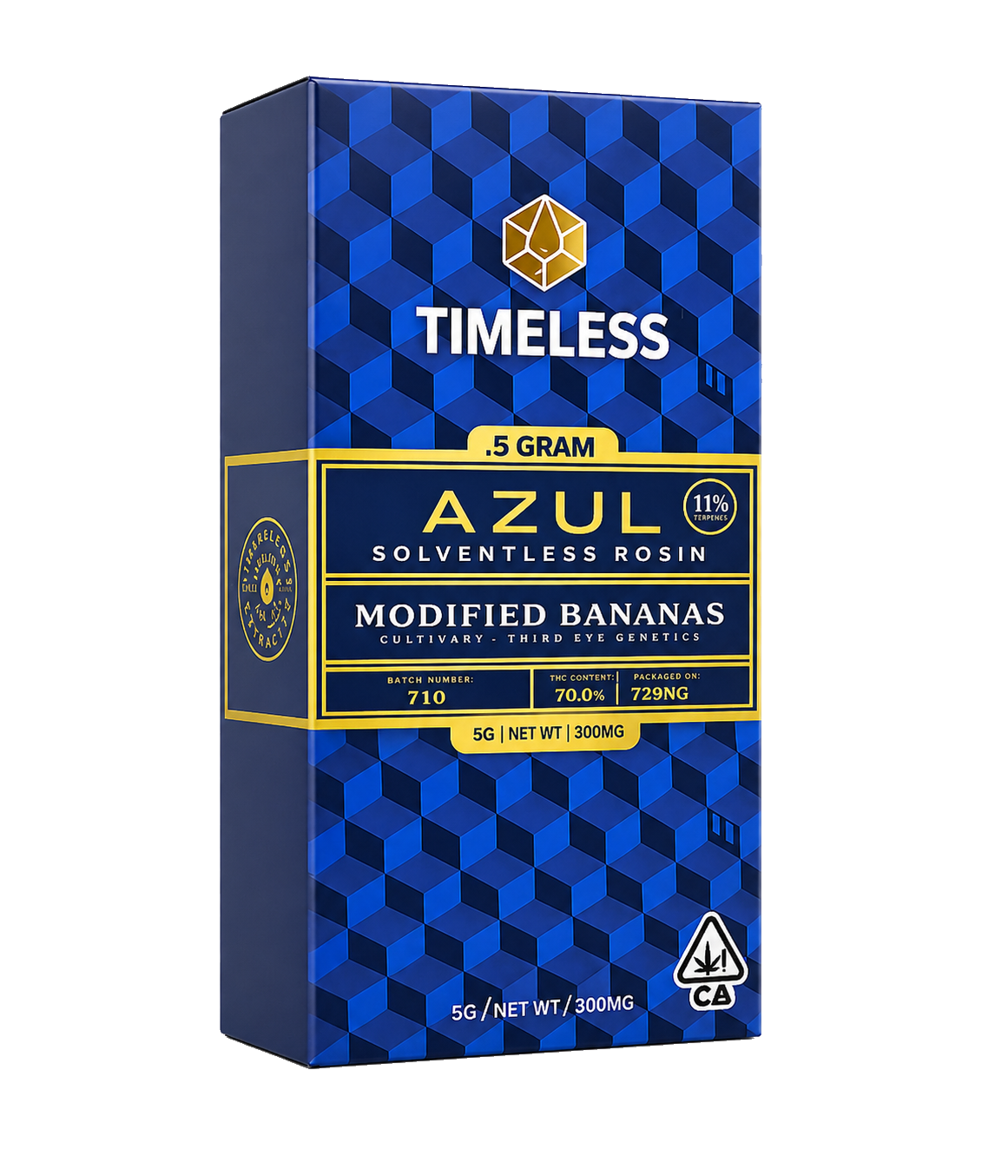 Timeless Azul solventless rosin carton